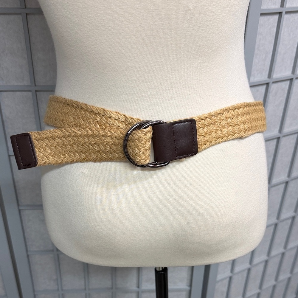 Source Unknown Woven Tan Belt with Dark Brown Trim